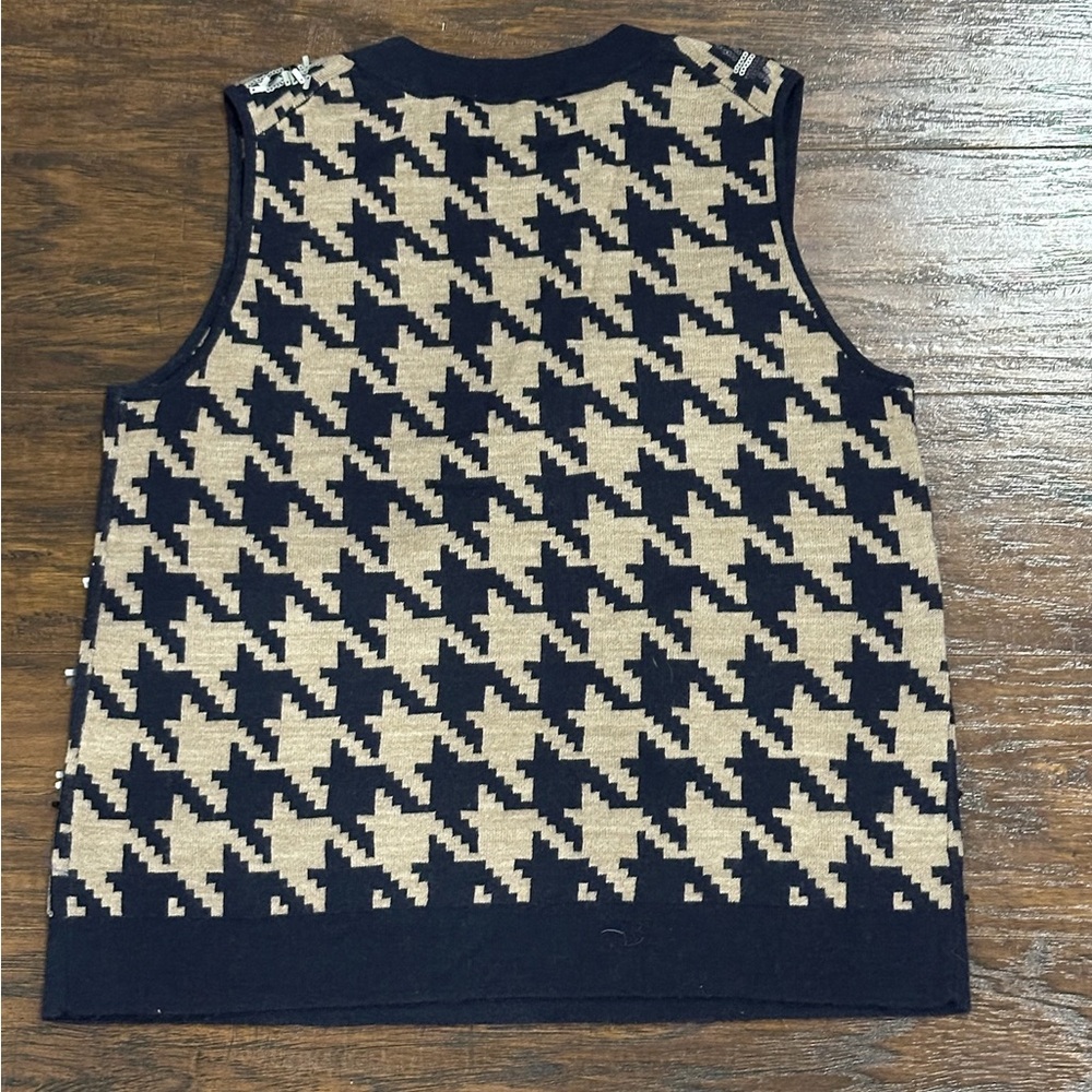 Ann Taylor Women's Tan, Navy & Sequin Sleeveless Sweater Top Size S - Picture 2 of 7
